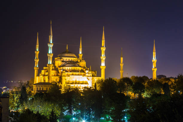 View at Blue mosque (Sultan Ahmet mosque) in Istanbul, Turkey in a beautiful summer night