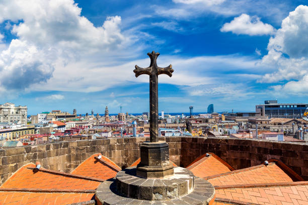 Top View from cathedral of Holy Cross in Barcelona in a beautiful summer day, Catalonia, Spain