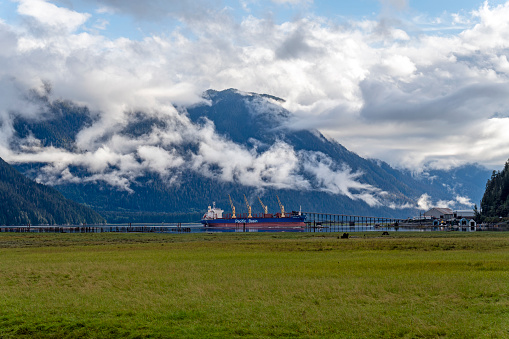 Tanker ship in Stewart harbor, British Columbia, Canada.