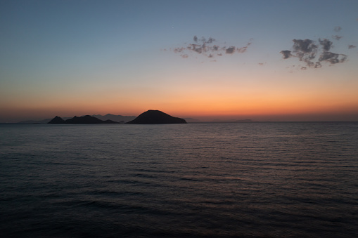 Dusk over the Sea, hills and aegean islands