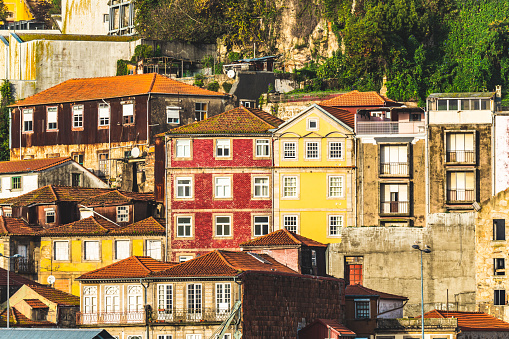 Typical facades of houses in Porto. Portugal