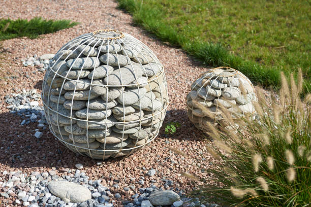 istock Garden design with stone balls from pebbles 2148628065