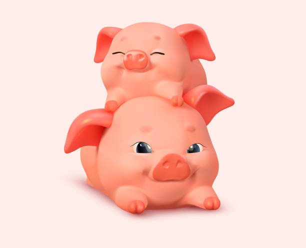 istock Piglets. Cheerful, cute, little pigs lie together. 3d rendering style. Vector illustration 2148628152