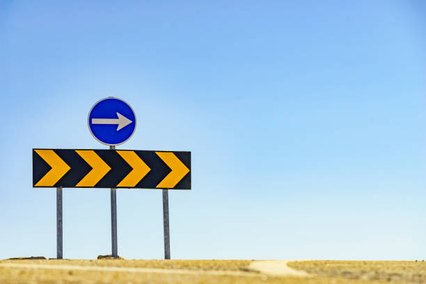 Direction sign in the desert under a blue sky. Concept of uncertain, risk, choice, decision, problem