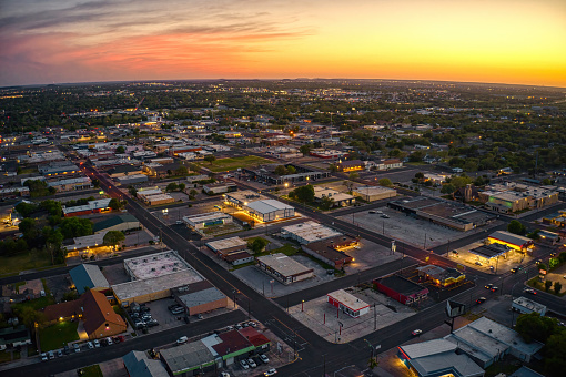 Aerial View of Downtown Killeen, Texas at Sunset in Spring