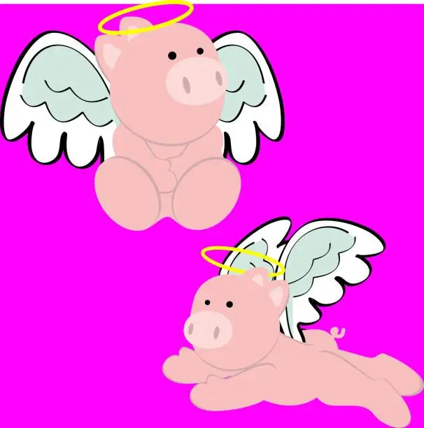 Vector illustration of little angel piggy cherub cartoon