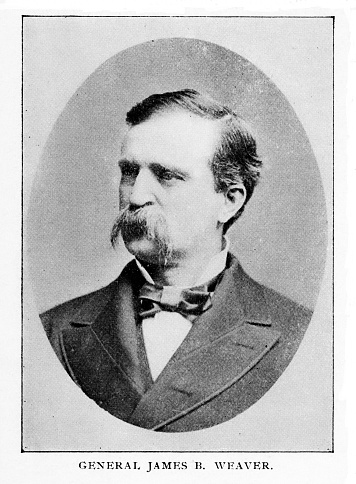 Portrait of James Baird Weaver, US House of Representatives from  Iowa, presidential candidate twice. Photograph published 1895. Original edition is from my own archives. Copyright has expired and is in Public Domain.