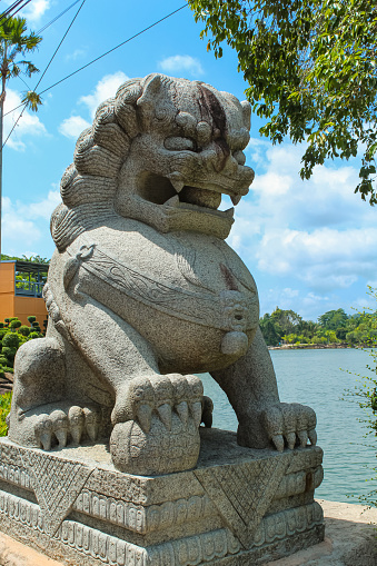 The Chinese lion in Nong Nooch Tropical Botanical Garden, Pattaya, Thailand. Background, copy space