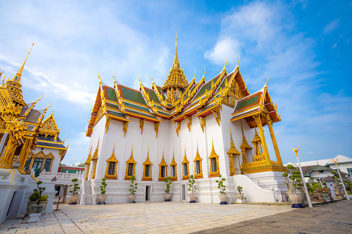 Bangkok, Thailand - September 23 2020: The Grand Palace built in 1782, made up of numerous buildings, halls, pavilions set around open lawns, gardens and courtyards