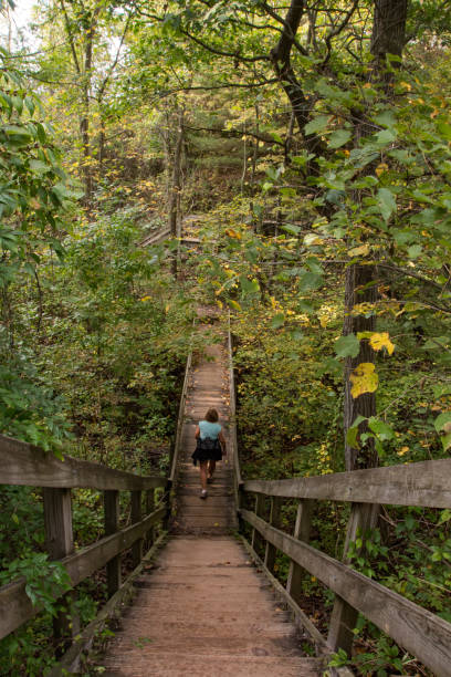 istock Starved Rock SP - St. Louis Canyon Trail - Stairs and Boardwalk 2148653263