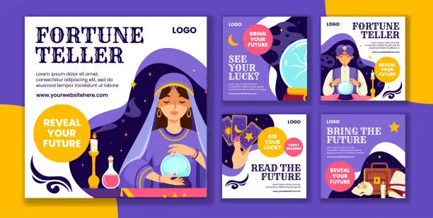 Vector illustration of Fortune Teller Social Media Post Flat Cartoon Hand Drawn Templates Background Illustration