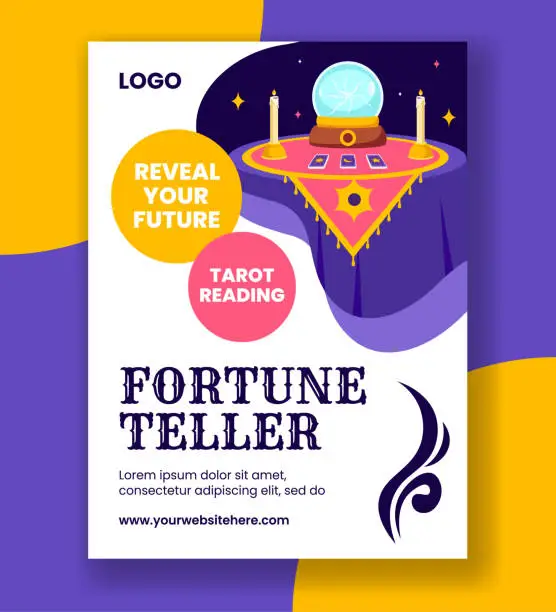 Vector illustration of Fortune Teller Vertical Poster Flat Cartoon Hand Drawn Templates Background Illustration