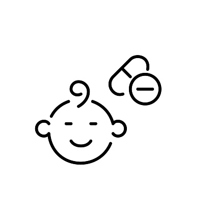 Child-friendly medication safe for infants. Baby and pills. Pixel perfect, editable stroke vector icon
