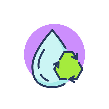 Purified water line icon. Drop, recycle arrows, cleaning outline sign. Fresh water for drink, aqua, environment concept. Vector illustration, symbol element for web design and apps