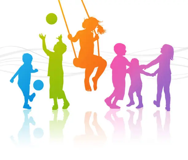 Vector illustration of Happy Children Playing. Vector illustration silhouettes.