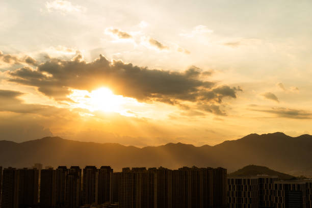 City buildings in the sunset.