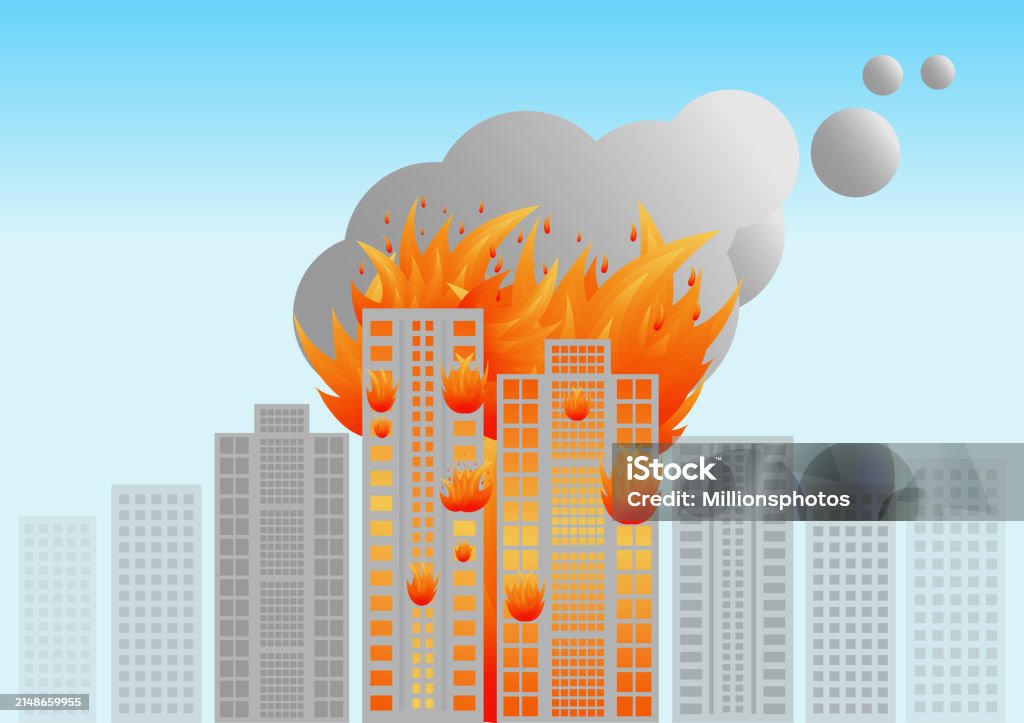 Exploding Building Vector Building On Fire Burning Building Skyscrapers On Fire From War ...