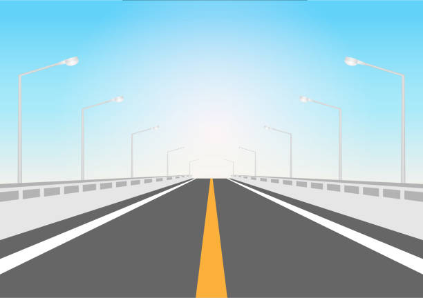 istock Highway or Motorway. Empty Asphalt Road with Street Lamp Post to the City at Night. 2148659997