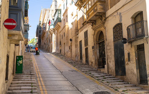 Valletta, Malta, April 03, 2024.  walking in the narrow streets of the city center