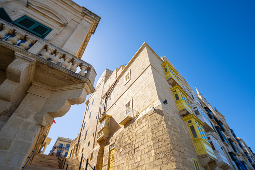 Valletta, Malta, April 03, 2024 panoramic view of the Old Teather street staircase in the city center