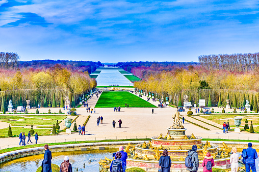 Versailles,Prance-March 21,2024: Peoples walking in Magnificent, Royal suburb of Paris - Versailles.