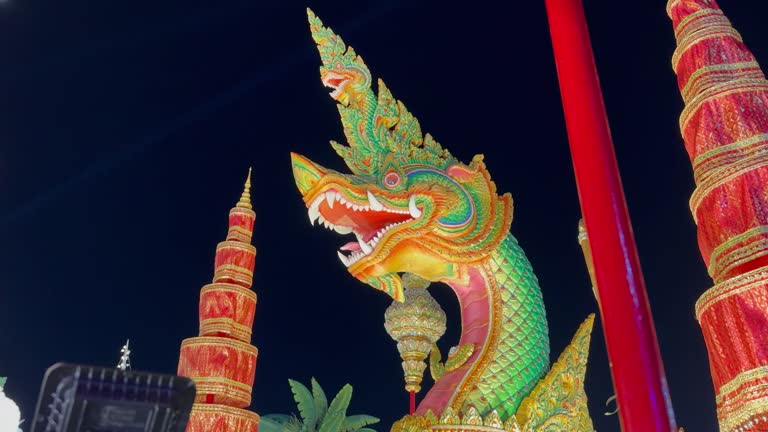 Bangkok Thailand, April 15, 2024: The Naga model is displayed during the Songkran festival at Sanam Luang.