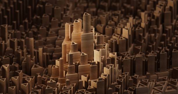 istock Wooden blocks arranged as turrets create abstract figures 2148664267