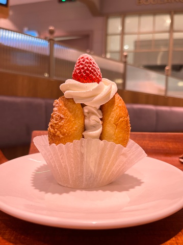 Dessert with strawberry and fresh cream