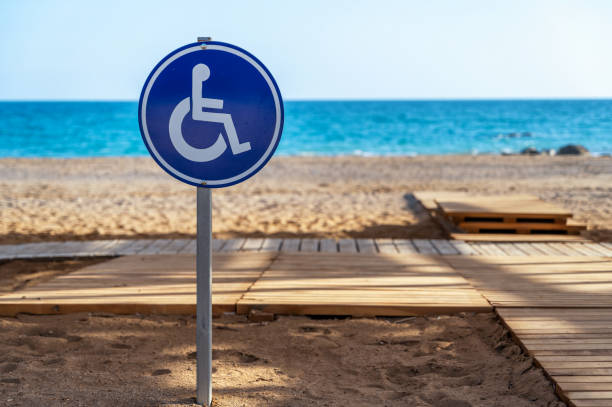 istock Barrier-free sandy beach for people with reduced mobility 2148666023