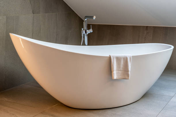 istock Stylish bathroom with modern freestanding bathtub 2148666348