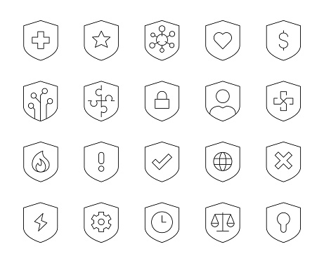 Shield Thin Line Icons Vector EPS File.