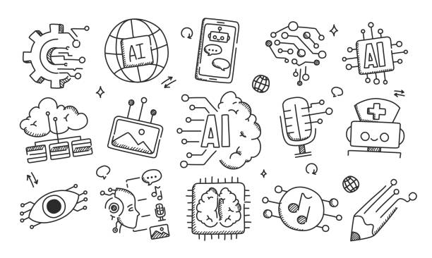 ilustrações de stock, clip art, desenhos animados e ícones de generative artificial intelligence icon set - criação de conteúdo