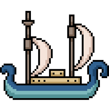 pixel art of ancient ship side isolated background