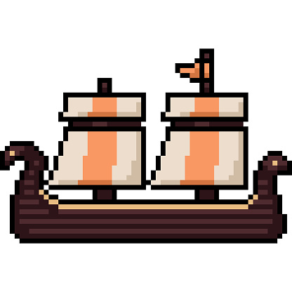 pixel art of ancient ship side isolated background