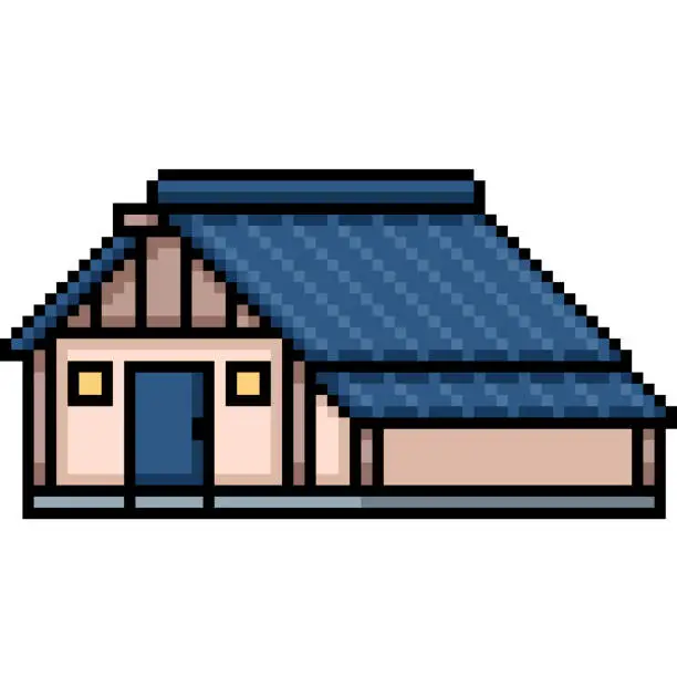 Vector illustration of pixel art of small barn house