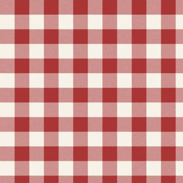 Vector illustration of Seamless pixel and checkered patterns in red and beige for textile design.