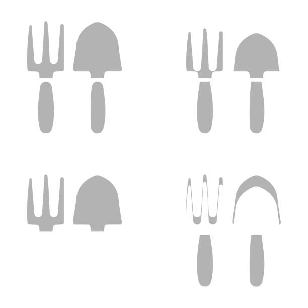illustrazioni stock, clip art, cartoni animati e icone di tendenza di shovel and pitchfork icon on a white background, vector illustration - 11900