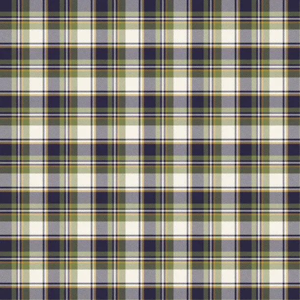 Vector illustration of Seamless plaid patterns in green dark blue yellow and beige for textile design.