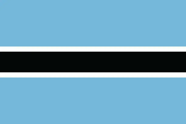 Vector illustration of Botswana flag. The official ratio. Flag icon. Standard color. Standard size. A rectangular flag. Computer illustration. Digital illustration. Vector illustration.