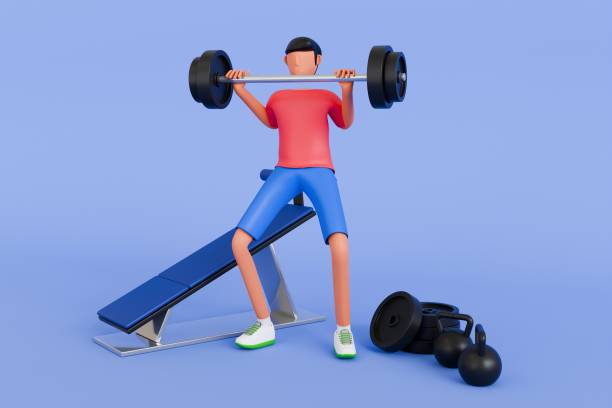 istock Weightlifting 3D Illustration. Man Lifting Dumbbell In Gym 3D Illustration 2148671648