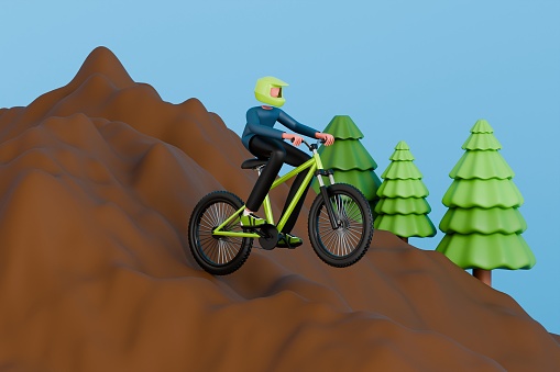 Mountain bike 3d illustration. Man Mountain Biking 3D Illustration