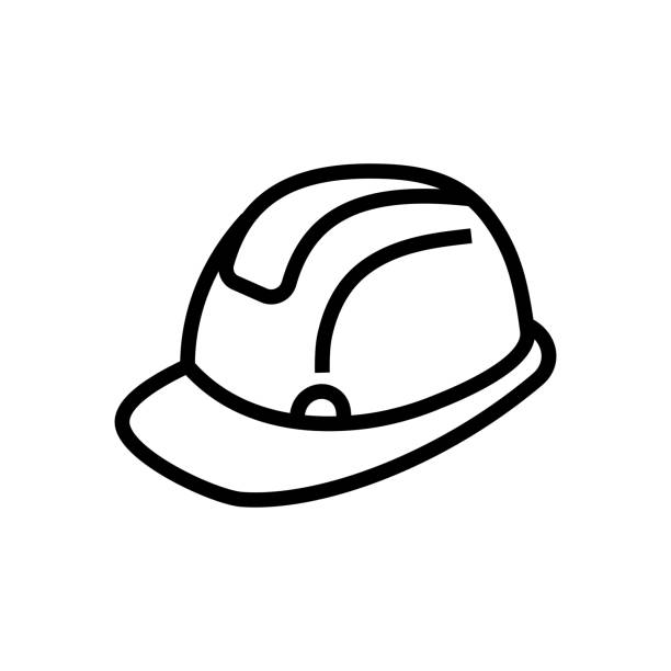 ilustrații de stoc cu cască de protecție, cască de lucru, hardhat, pictogramă linie de îmbrăcăminte de lucru de protecție. - cască