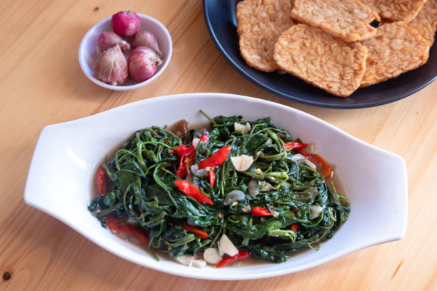 istock Stir fried water spinach or 