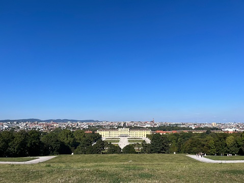 Vienna, Austria, 09.17.2023 - Schoenbrunn Palace, blue sky, summer