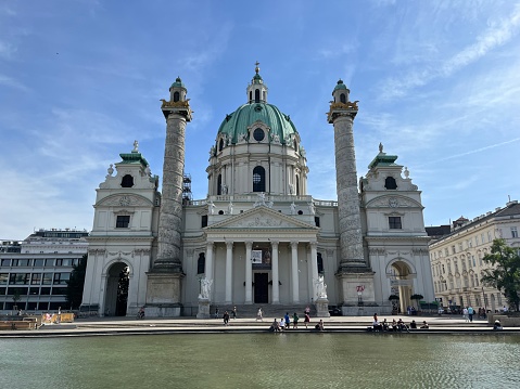 Vienna, Austria, 09.18.2023 - karlskirche in vienna on a sunny day