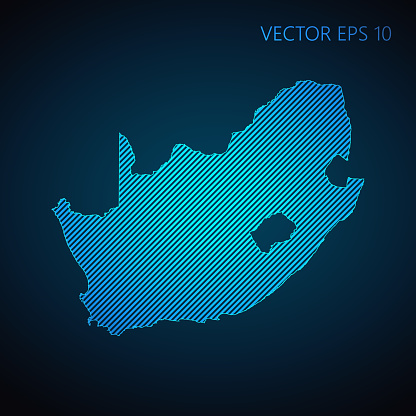 South Africa striped map template made from blue diagonal lines on dark background. Vector illustration EPS10