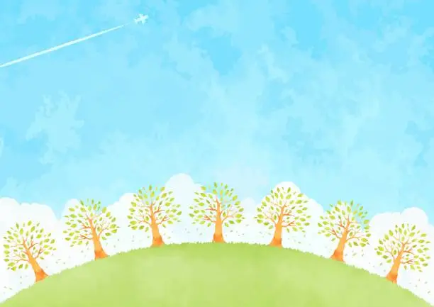 Vector illustration of Illustration of green trees and grasslands 23