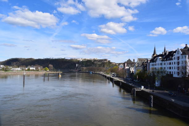 Koblenz, Germany - 03/25/2024: Mosel estuary area in Koblenz, Old town side