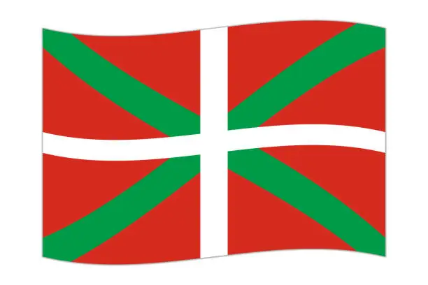 Vector illustration of Waving flag of Basque Country, administrative division of Spain. Vector illustration.