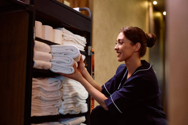 istock Young happy cleaning lady working in a hotel. 2148675289